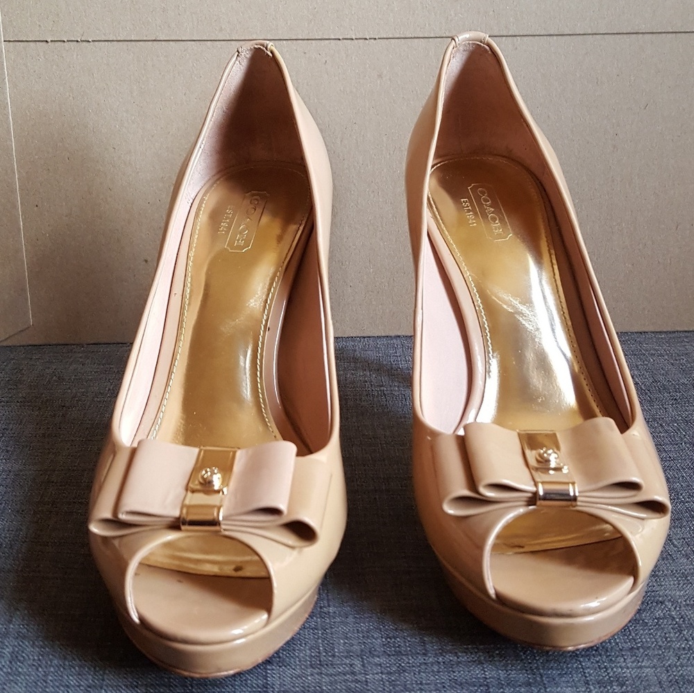 Coach Starla Nude Patent Leather Platform Peep Toe